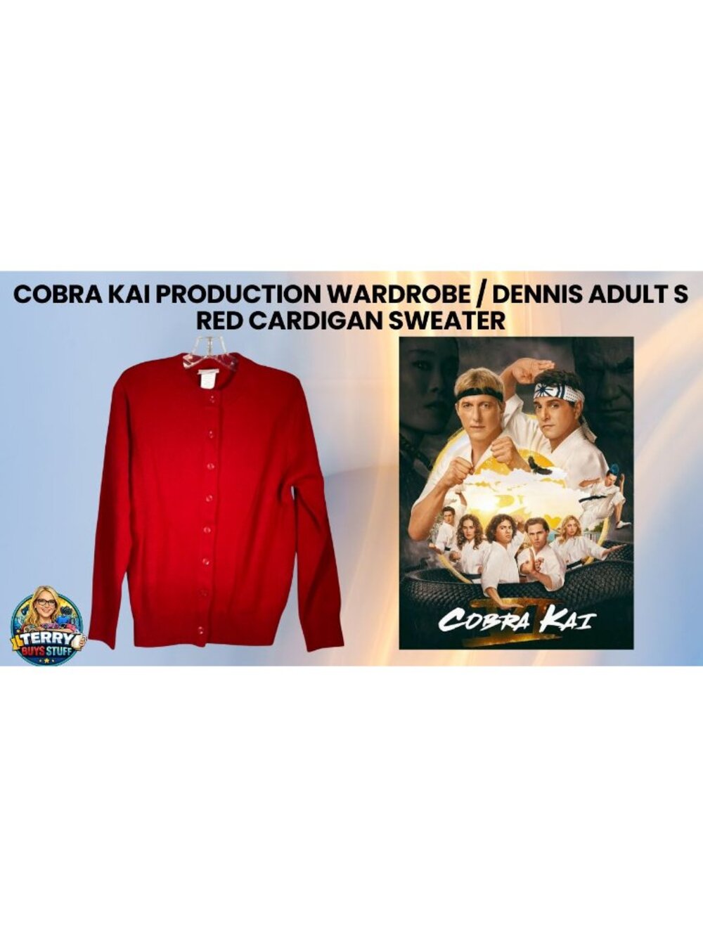 Cobra Kai Netflix Production Wardrobe Red Dennis Cardigan Sweater Adult Small